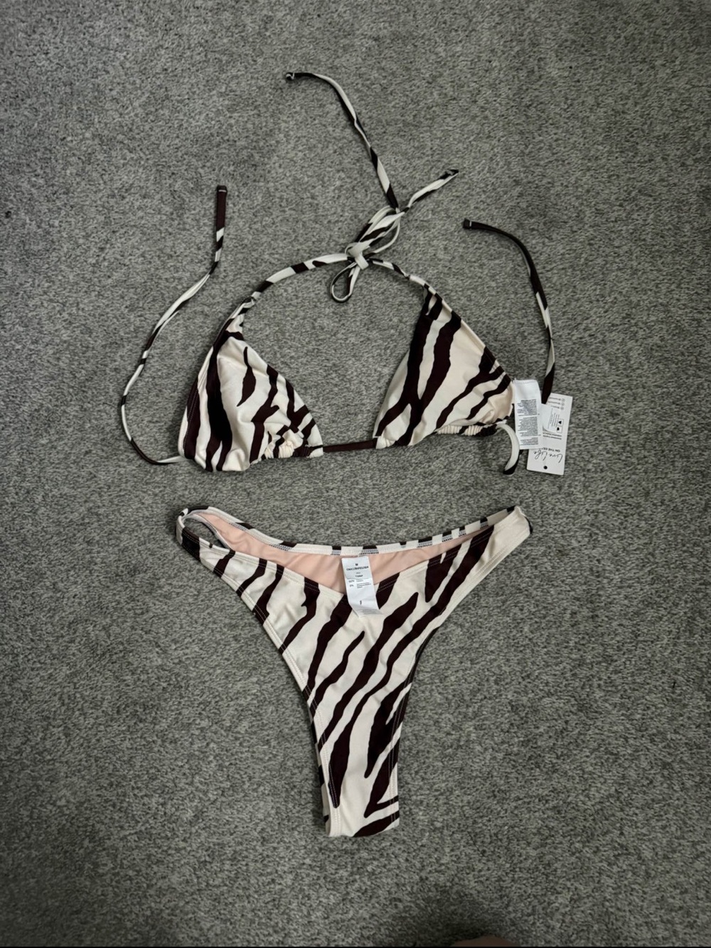 Cupshe Zebra-Print Triangle Bikini Set - Cream & Brown